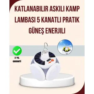 Güneş Enerjili USB Şarj Edilebilir 5 Modlu Katlanabilir LED Kamp Işığı