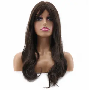 Hafif Daalı Orta Boy Perçemli Fiber Sen Peruk / Koyu Espresso Kahve