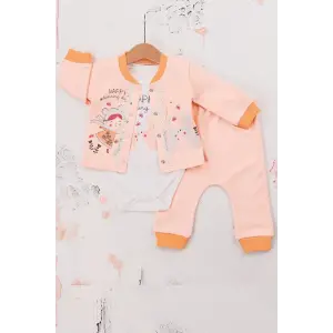 Happy Dancing Desenli 3lü Hırkalı Kız Bebek Takım