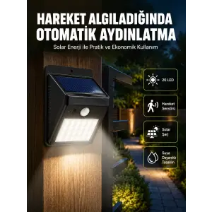 Hareket Algılamalı Solar LED Güvenlik Lambası Yeni Nesil