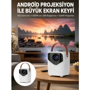 HD Ayaklı Portatif Projeksiyon Cihazı Bluetooth Wifi Akıllı Android İşlemcili Yeni Nesil