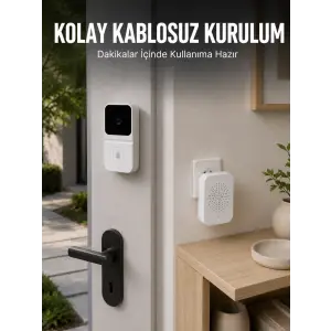 HD Kameralı Beyaz Görüntülü Kapı Zili Çift Yönlü Sesli Wi-Fi Akıllı Kapı Zili