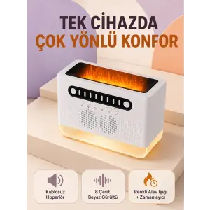 Hoparlörlü Simüle Alev Işıklı Çok Fonksiyonlu Gece Lambası