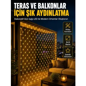 İç ve Dış Mekân Kullanımına Uygun 3x3 Metre LED Işık Ağı