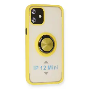 İphone 12 Kılıf Montreal Yüzüklü  Kapak - Sarı