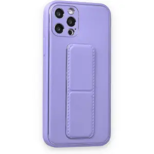 İphone 12 Pro Kılıf Co Deri Standlı Kapak - Koyu Lila