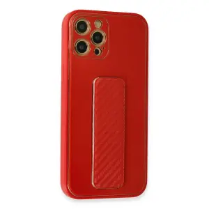 İphone 12 Pro Kılıf Co Karbon Standlı Kapak - Kırmızı