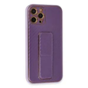 İphone 12 Pro Kılıf Co Karbon Standlı Kapak - Mor