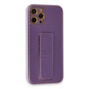İphone 12 Pro Kılıf Co Karbon Standlı Kapak - Mor