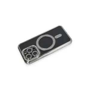İphone 14 Pro Max Kılıf Joke Simli Magneticsafe Kılıf - Gri