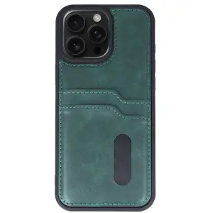 İphone 14 Pro Max Kılıf Sara Kartvizitli Deri Kılıf - Koyu Yeşil