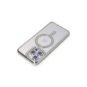 İphone 15 Pro Kılıf Joke Simli Magneticsafe Kılıf - Gümüş