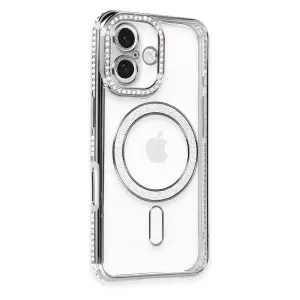 İphone 16 Plus Kılıf Joke Simli Magneticsafe Kılıf - Gri