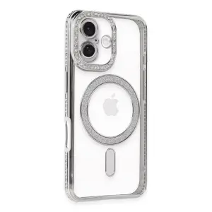 İphone 16 Plus Kılıf Joke Simli Magneticsafe Kılıf - Gümüş