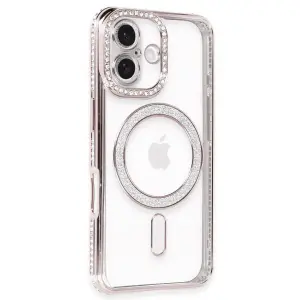 İphone 16 Plus Kılıf Joke Simli Magneticsafe Kılıf - Pembe