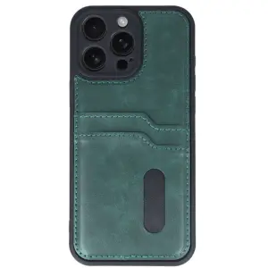 İphone 16 Pro Kılıf Sara Kartvizitli Deri Kılıf - Koyu Yeşil