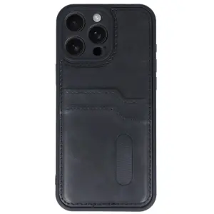 İphone 16 Pro Max Kılıf Sara Kartvizitli Deri Kılıf - Siyah