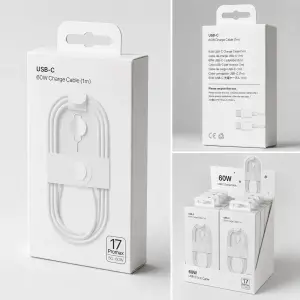 iPhone 17 Pro Max Uyumlu 60W Type-C to Type-C Hızlı Şarj Kablosu 1m Beyaz
