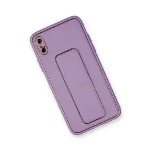 İphone Xs Max Kılıf Co Deri Standlı Kapak - Koyu Lila