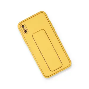 İphone Xs Max Kılıf Co Deri Standlı Kapak - Sarı