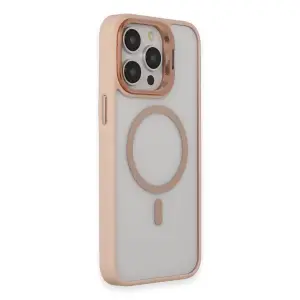 Joko  İphone 15 Pro Max Kılıf  Lens Magsafe Standlı Kapak - Pudra