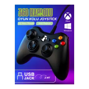Kablolu joystick siyah Xbox 360 uyumlu hızlı şarj destekli bluetoothsuz garantisiz