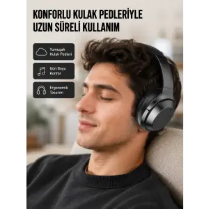 Kablosuz Bluetooth Kulaklık 5.0 18 Saat Kullanım Dinamik Sürücü Siyah Yeni Nesil