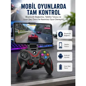 Kablosuz Oyun Kolu Bluetooth Joystick Gamepad Android Uyumlu