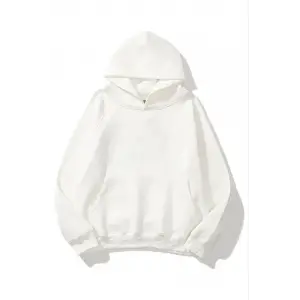Kadın Kapüşonlu Kanguru Cepli 3 İplik Pamuklu Düz Hoodie Sweatshirt - Beyaz