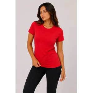 Kadın Basic Tişört Bisiklet Yaka Kısa Kol Günlük Yazlık Slim fit T-Shirt - Kırmızı