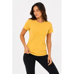Kadın Basic Tişört Bisiklet Yaka Kısa Kol Günlük Yazlık Slim fit T-Shirt - Sarı