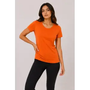 Kadın Basic Tişört Bisiklet Yaka Kısa Kol Günlük Yazlık Slim fit T-Shirt - Turuncu