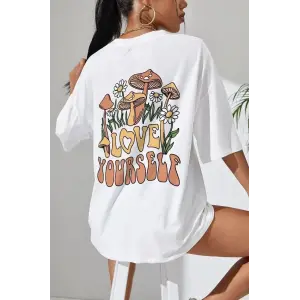 Kadın Baskılı Oversize kısa kol T-Shirt - Beyaz