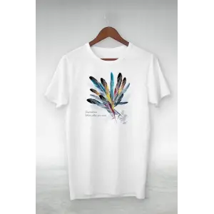 Kadın Baskılı T-Shirt Kısa Kol Bisiklet Yaka Oversize Rahat Kalıp Tişört - Beyaz