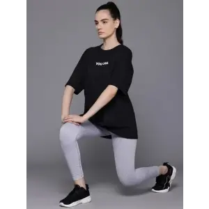 Kadın Baskılı T-Shirt Kısa Kol Bisiklet Yaka Oversize Rahat Kalıp Tişört - Siyah