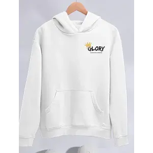 Kadın Oversize Kapüşonlu Kanguru Cepli Baskılı 3 İplik Pamuklu Sweatshirt Hoodie -   Beyaz