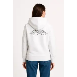 Kadın 3 İplik Pamuklu Kapüşonlu Hoodie Sweatshirt Nihilist Penguen Baskılı - Beyaz