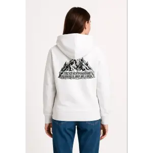 Kadın 3 İplik Pamuklu Kapüşonlu Hoodie Sweatshirt Nihilist Penguen Baskılı - Beyaz