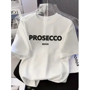 Kadın Kısa Kol Yazlık Tişört Bisiklet Yaka Baskılı Oversize T-Shirt - Beyaz