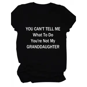 Kadın Baskılı Tişört Kısa Kol Bisiklet Yaka T-shirt - Siyah