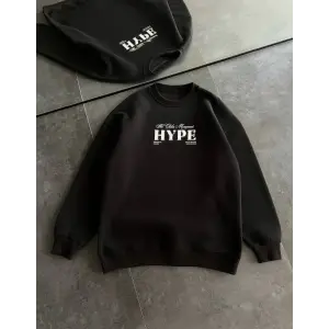 Kadın 3 İplik Pamuklu Bisiklet Yaka Baskılı SweatShirt - Siyah