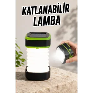 Katlanabilir Kamp Lambası Solar Fener Görünümlü 3 Kademeli Şarjlı