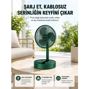 Katlanabilir Şarjlı Mini Fan 3 Kademeli Hız Ayarlı Taşınabilir