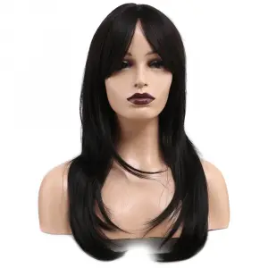 Katlı Kesim Perçemli Düz Fiber Sen Orta Boy Peruk / Koyu Kestane