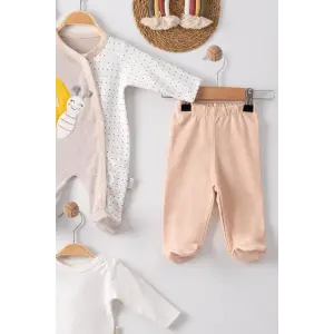 Kelebek Nakışlı Tulumlu % 100 Pamuk Erkek Bebek 5li Set