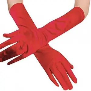 Kırmızı Renk Dirseğe Kadar Uzun Kumaş Eldiven 40 cm