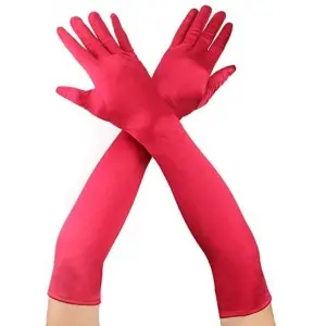 Kırmızı Renk Dirseğe Kadar Uzun Kumaş Eldiven 40 Cm Bx40
