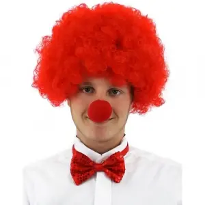 Kırmızı Renk Kıvırcık Afro Palyaço Seti