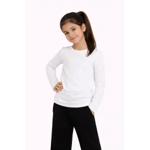 Kız Çocuk Basic Uzun Kollu Tişört Okul Günlük Rahat T-Shirt - Beyaz