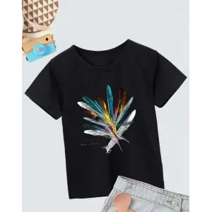 Kız Çocuk Baskılı T-Shirt- Siyah